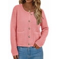 thumbnail image 3 of Women Knit Cardigan Sweaters Fall Fashion Long Sleeve Button Down Trendy Casual Jacket Winter Clothes Peach L, 3 of 9