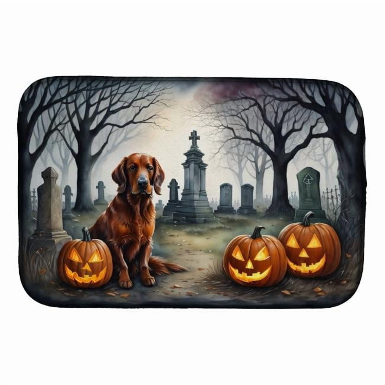 Keeshond Spooky Halloween Dish Drying Mat 14 in x 21 in