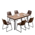thumbnail image 6 of JERFIT Industrial 7-Piece Dining Set with Table and 6 Chairs, Rustic Brown Faux Leather Seats, Metal Legs, for Kitchen and Dining Room, 6 of 9