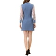 thumbnail image 3 of Vestido mini A-line de promoción con cuello con lazo de Allegra K para mujer, panel de malla transparente con puntos, gris azul M, 3 of 5