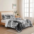 thumbnail image 5 of Quilts Twin Size Bedding Set, Grey Architecture Lightweight Quilted Comforter, Abstract City Vintage Eiffel Tower Soft Reversible Bedspread Coverlet with Pillow Covers for All Season, 68" x 86", 5 of 9