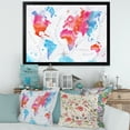 thumbnail image 3 of Designart 'World Map In Blue and Pink' Modern Framed Art Print, 3 of 4