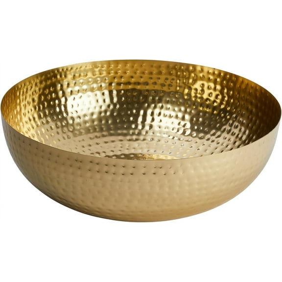 Round Hammered Metal Bowl, Gold Finish, 14"