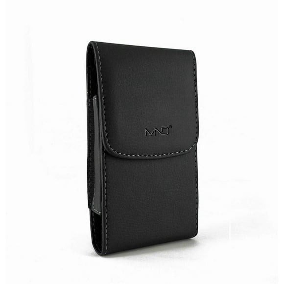 Vertical Leather Case Belt Clip Pouch Holster Sleeve for LG V40 ThinQ, Razer Phone 2 (Fits w/ Otterbox Symmetry Commuter / Lifeproof Case On) - Black