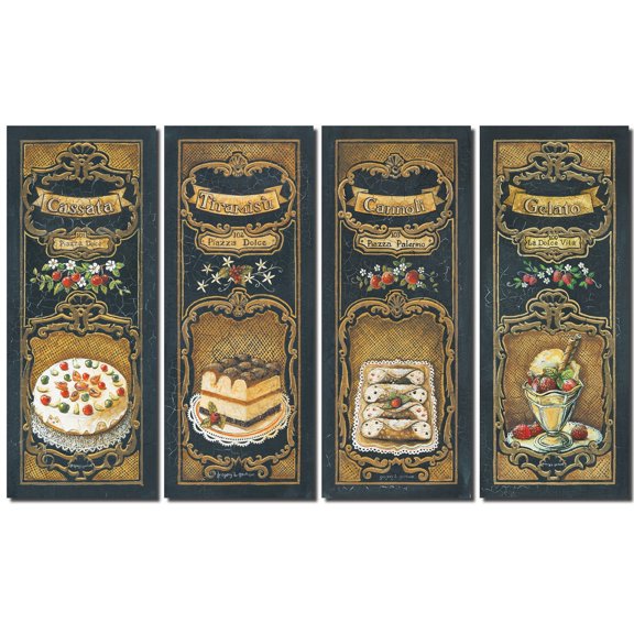 Lovely, French Dessert Panels; Cassata, Cannoli, Gelato and Tiramisu; 4-8x20" Unframed Posters