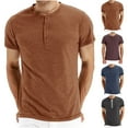 thumbnail image 3 of Odeerbi Summer Lounge Shirt for Mens Solid Color Round Neck Half Button Pullover 2025 Casual Short Sleeve T-Shirt Coffee, 3 of 3