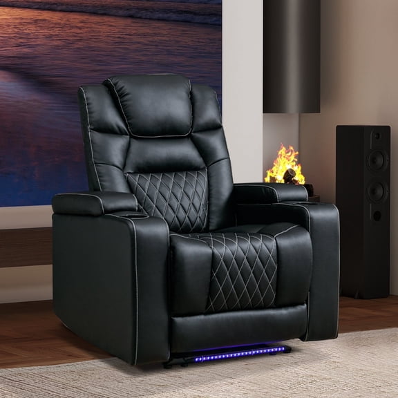 Bonzy Home Electric Power Recliner Reclining Chair with USB Ports and Cup Holders, Home Theater Seating with LED Light Movie & Media Room Chairs