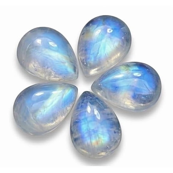 Myhealingworld Natural Blue Fire Rainbow Moonstone 8x12mm pear cabochon AAA quality loose calibrated gemstones for jewelry making 5 pcs box