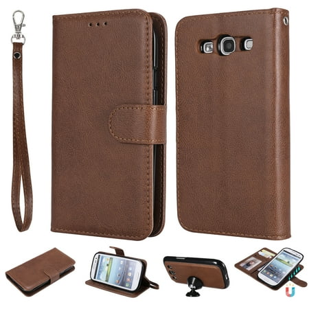 - Galaxy S3 Case Wallet, S3 Case, Allytech Premium Leather Flip Case Cover & Card Slots Pocket, Wrist Design Detachable Slim Case for Samsung Galaxy S3 S III I9300 GS3 (Brown)