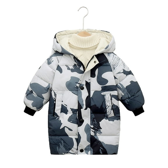 Chenyin 2-10T Boys Girls Hooded down Cotton Jacket for Kids Baby Winter Zipper Cotton Coat Tops Medium-Length Warm Puffer Cotton Outerwear Coats Jacket