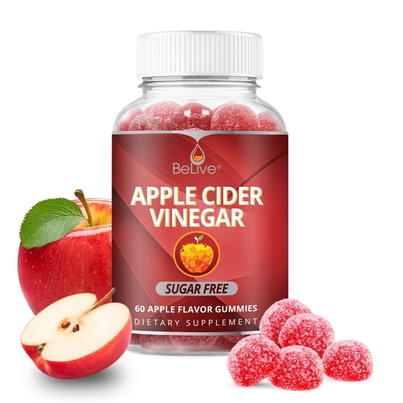 BeLive Apple Cider Vinegar Gummies - 500 mg Sugar Free ACV Gummy Supplement for Digestion Support and Detox & Cleansing - Apple Flavor - 60 Count - Vegan, Non-GMO, Gluten-Free