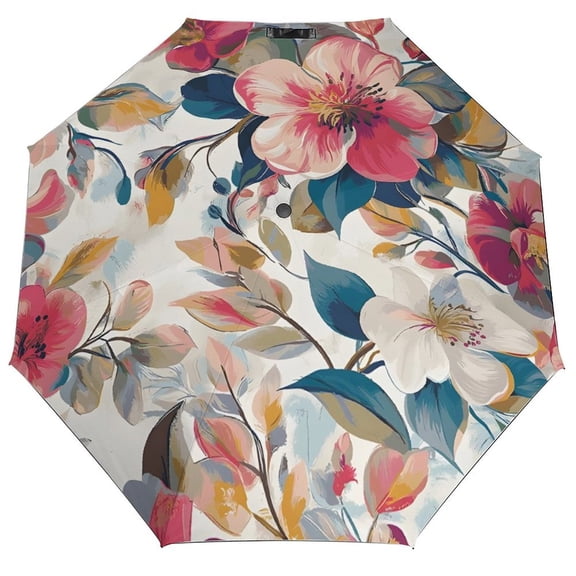 Floral Colorful Flowers Umbrella for Rain - Portable, Double Layer Automatic Folding Umbrella UV Protection for Rain Car Travel Outdoor Men Women
