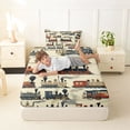 thumbnail image 4 of Castle Fairy Vintage Classic Antique Steam Train Twin Sheet Sets 3pcs for Boys, Retro Locomotive Bedding for Bedroom, Navy Red, 4 of 6