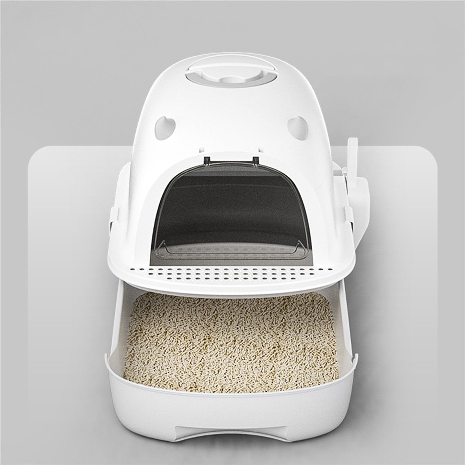Small Litter Pan Fully Enclosed Litter Pan Drawer Cat Litter Pan with Lid Anti-Leakage & Odorless, Easy to Installation and Clean