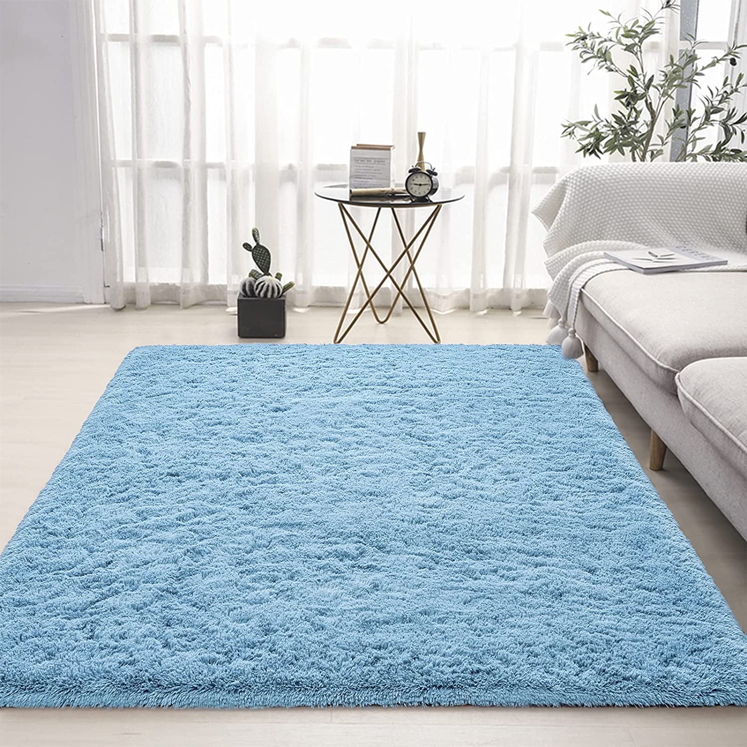 Lochas Soft Indoor Modern Area Rugs Fluffy Carpets for Living Room Children Bedroom Home Decor Nursery Rug, 4' x 5.3',Cobalt Blue
