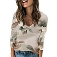 thumbnail image 3 of Women's Shirts Fashion Floral Print Dressy Blouses Casual V-Neck Shirt Pullover Long Sleeve Loose Work Tops Spring Summer Outdoor,Beach,Vacation Top Style03 S, 3 of 5