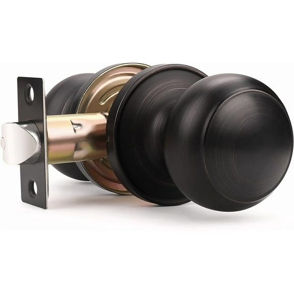 (1 Pack Round Passage Door Knob(Non-Locking Knobs), Keyless Doorknobs Interior/Exterior Door Lockset,Passage Knobs for Hallway/Closet,Oil Rubbed Bronze Finish Modern Design Door Hardware