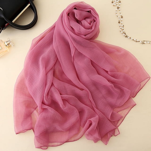 Nvzi Bufanda elegante personalizada, nueva bufanda de gasa de color sólido, bufanda arrugada, bufanda de playa, bufanda larga tipo chal (rosa oscuro)