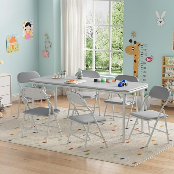 Accreate Kids Folding Activity Table with Thick PU Leather Top, Sturdy Steel Frame, Rounded Corners, and Anti-Slip Feet, Portable No-Assembly Table for Indoor or Outdoor Play