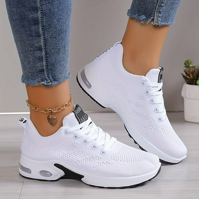 Chaussures de Sport à Coussin d'Air pour Femmes, Espadrilles de Course Basses en Tricot Confortables à Lacets, Chaussures de Sport Extérieures pour Femmes et Filles