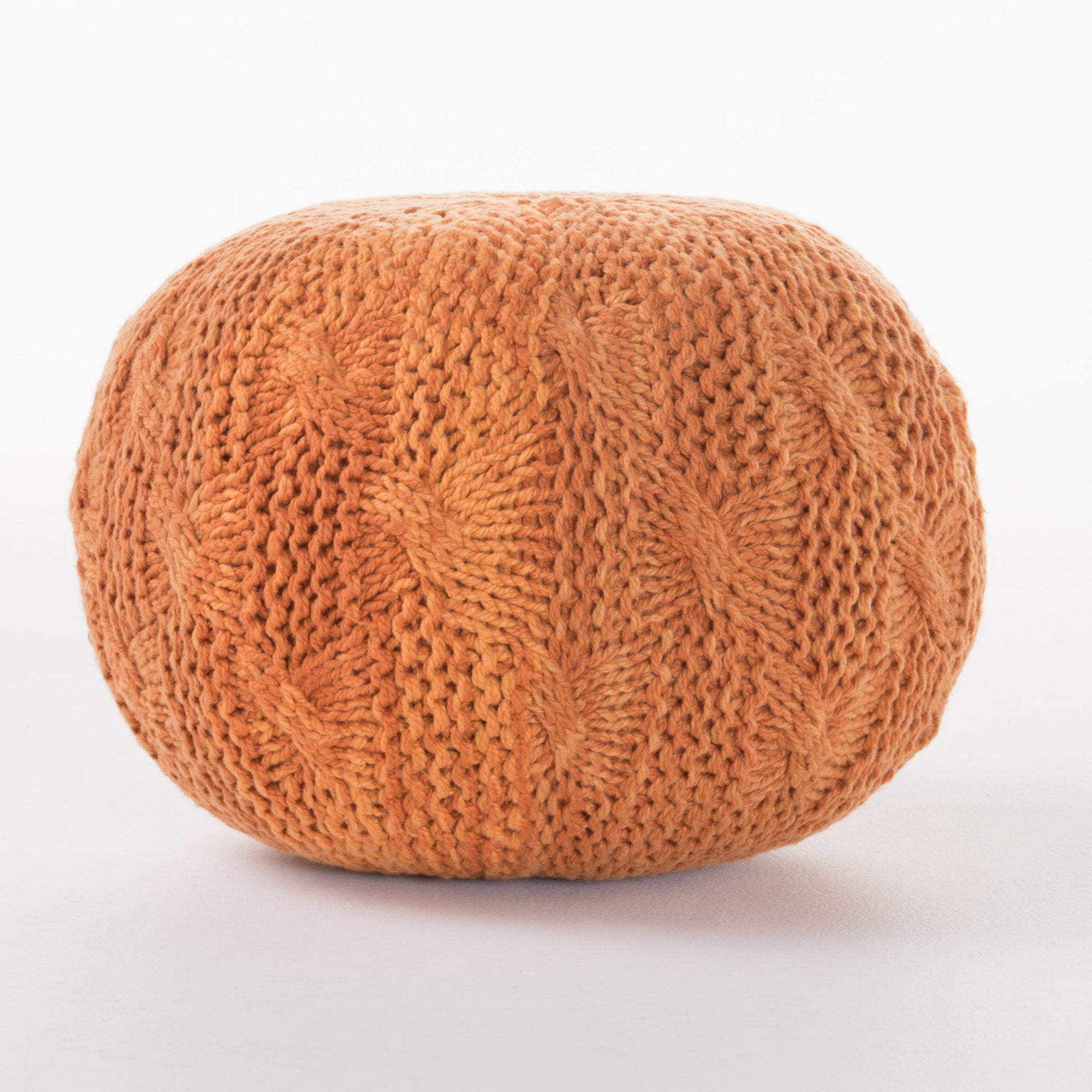 20" Orange Contemporary Hand Knitted Outdoor Patio Pouf ...