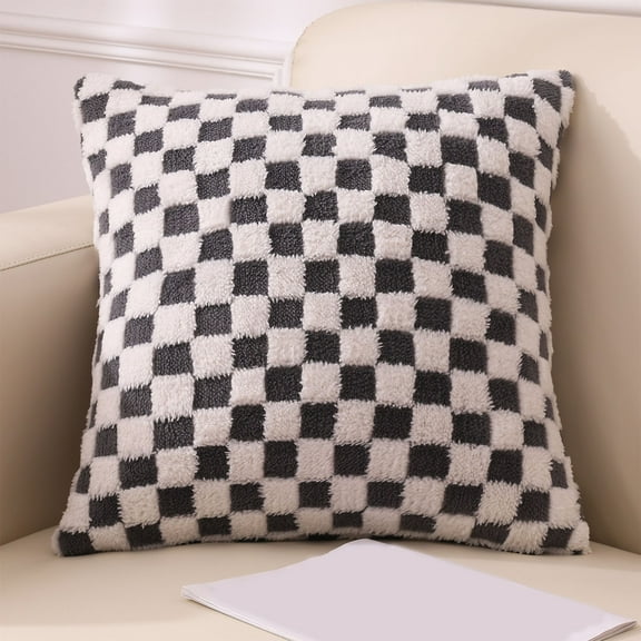 Checkered Pillow Cover Gray 18x18 Inches Cushion Case Cozy Throw Pillow Cover for Couch Living Room Bedroom Home Decoration