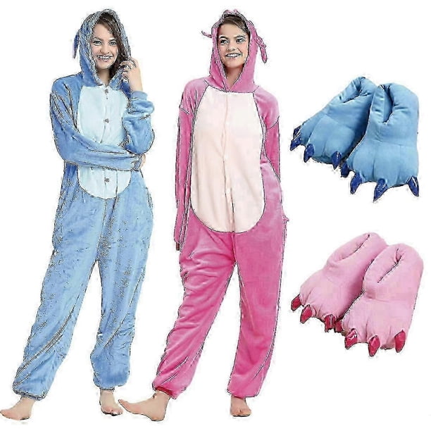 Adults Stich Onesie Anime Stitch Angel Cute Costume Jumpsuit Onesies Hooded Sleepwear Halloween Cosplay For Men Women