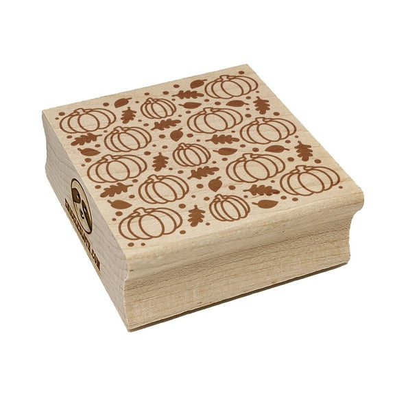 Leaves and Pumpkins Square Rubber Stamp Stamping Scrapbooking Crafting - Small 1.25in