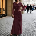 thumbnail image 6 of Shihyeh Women's Elegant Pleated Long Sleeve Flowy Evening Dress, Solid Color Chic Gown, Soft Stretchy Party Dress, 6 of 7
