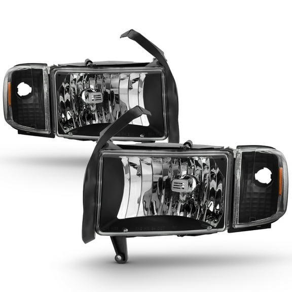 AKKON - For 94-01 Dodge Ram 1500 2500 3500 Truck Black Headlights w/Corner Signal Lamps Left Right