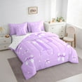 thumbnail image 3 of Castle Fairy Kids Teens Personalized Initial P Bedding Comforter Set 7 Pieces,Kawaii Purple Ribbon Bowknot Full Bedding Set Lightweight,Dreamy Princess Stars Fitted Sheet Flat Sheet, 3 of 8