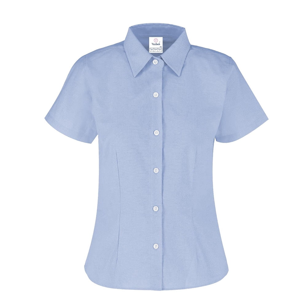 Camisa Oxford Manga Corta para Dama, Color Azul Cielo 75% Algodón y 25% ...