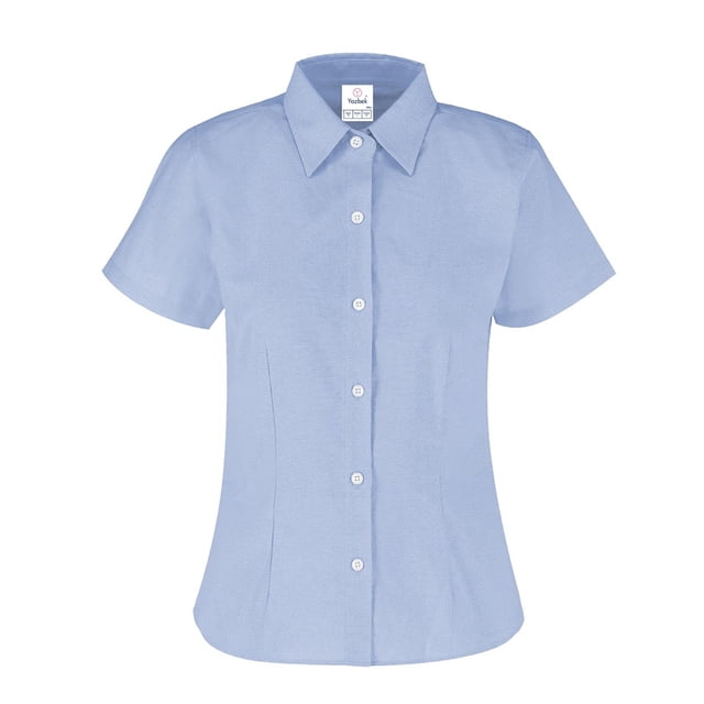 Camisa Oxford Manga Corta para Dama, Color Azul Cielo 75% Algodón y 25% Poliéster.
