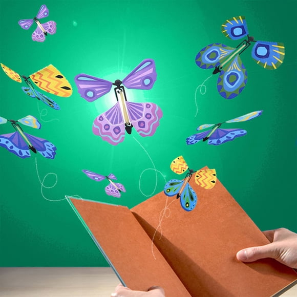 Cqxid Desktop Dress Up Under $10 Home & Garden Desktop Ornament 5 Pcs Butterfly Wind Up Flying Butterfly Cards Insert Fly Toys Rubber Butterflies Toys For Explosion Box Colorful Bookmark