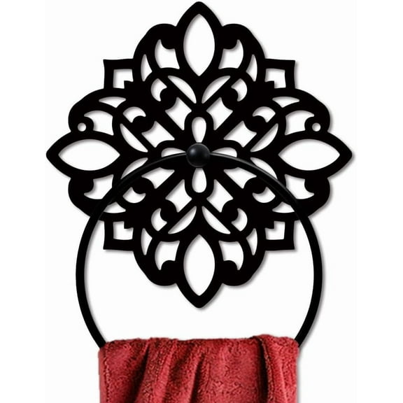 Vintage Floral Metal Towel Ring Antique Style Towel Holder Bath Towel Ring Black Art Towel Rack Wall Mounted for Bathroom Kitchen Towel Hanger Home Decors Gift
