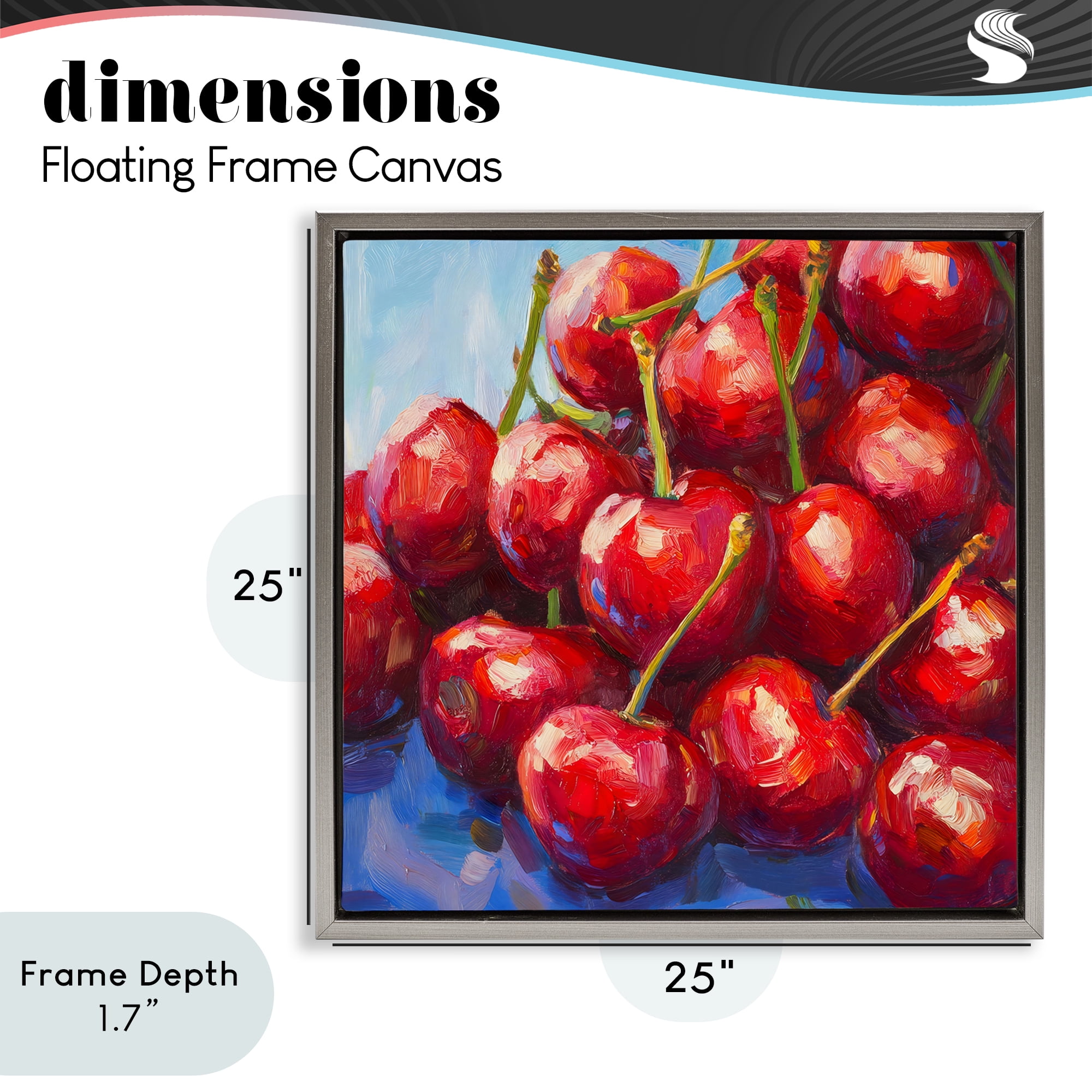 Stupell Industries Luscious Red Cherries of Summer Gray Framed Floater Canvas Wall Art, design by Petal Prints Design
