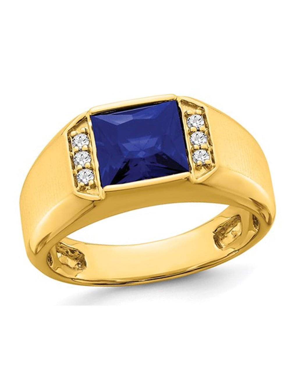 Mens 2.50 Carat (Ctw) Lab Created Blue Sapphire Ring in 14K Yellow Gold ...