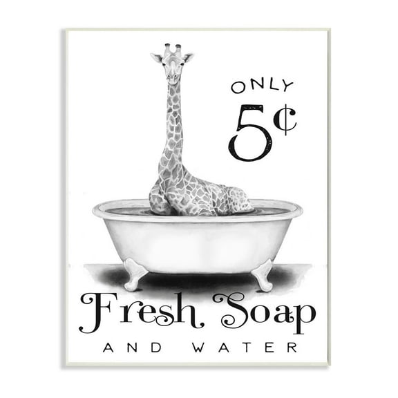 Stupell Industries Country Fresh Soap And Water Sign Giraffe Bath Sketch Wall Plaque Design by Rachel Nieman