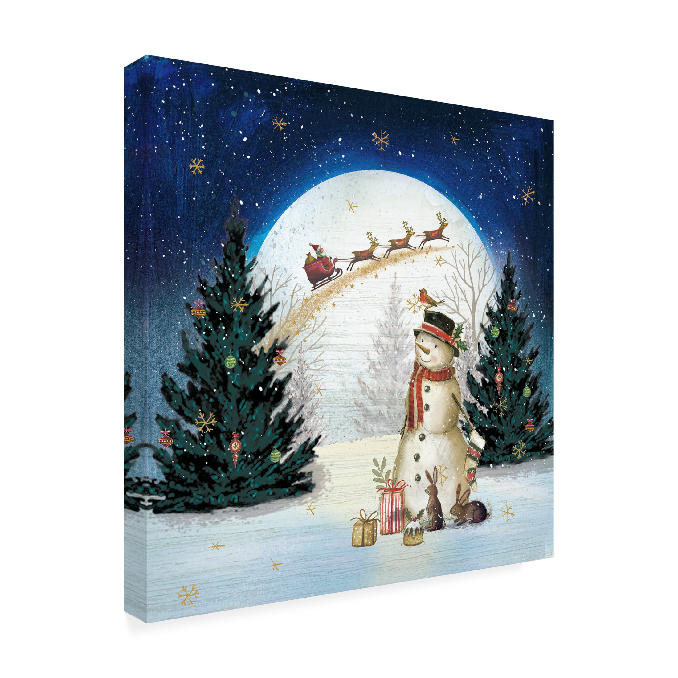 Canvas Wall Art - Paper Dove Co Ltd 'Snowman Moonlit Night' Wall Art for Living Room, Bedroom, or Office Décor by Trademark Fine Art - 24 x 24 Inches