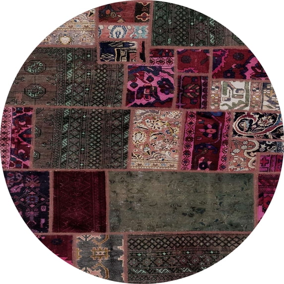 Ahgly Company Indoor Round Abstract Dark Scarlet Red Patchwork Area Rugs, 6' Round