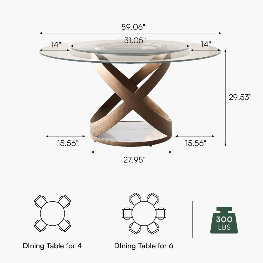 POVISON-Maxwell - Round Tempered Glass Dining Table
