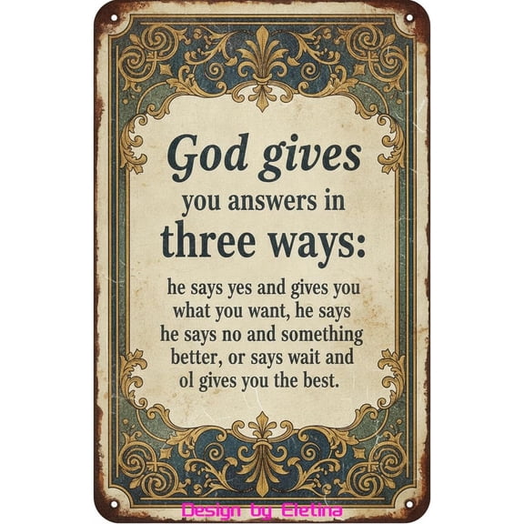 Retro Metal Tin Sign God Gives You Answers In Three Ways 8" X 12" Decor Home, Bar, Garage, Home Club bar Wall Art Decor Tin Sign
