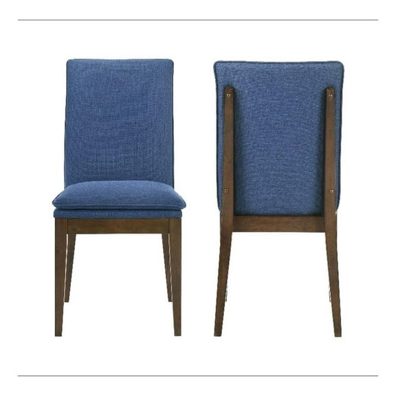 Nick 25 Inch Dining Chair Set of 2- Cushioned- Walnut Brown Legs- Blue