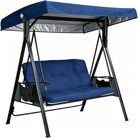 MISSMILE 3 Seat Patio Swing Canopy Replacement 75"X47",Waterproof Uv Resistant Outdoor Swing Top Cover with Easy Install for Porch Backyard Garden(Navy-Thin-A01)