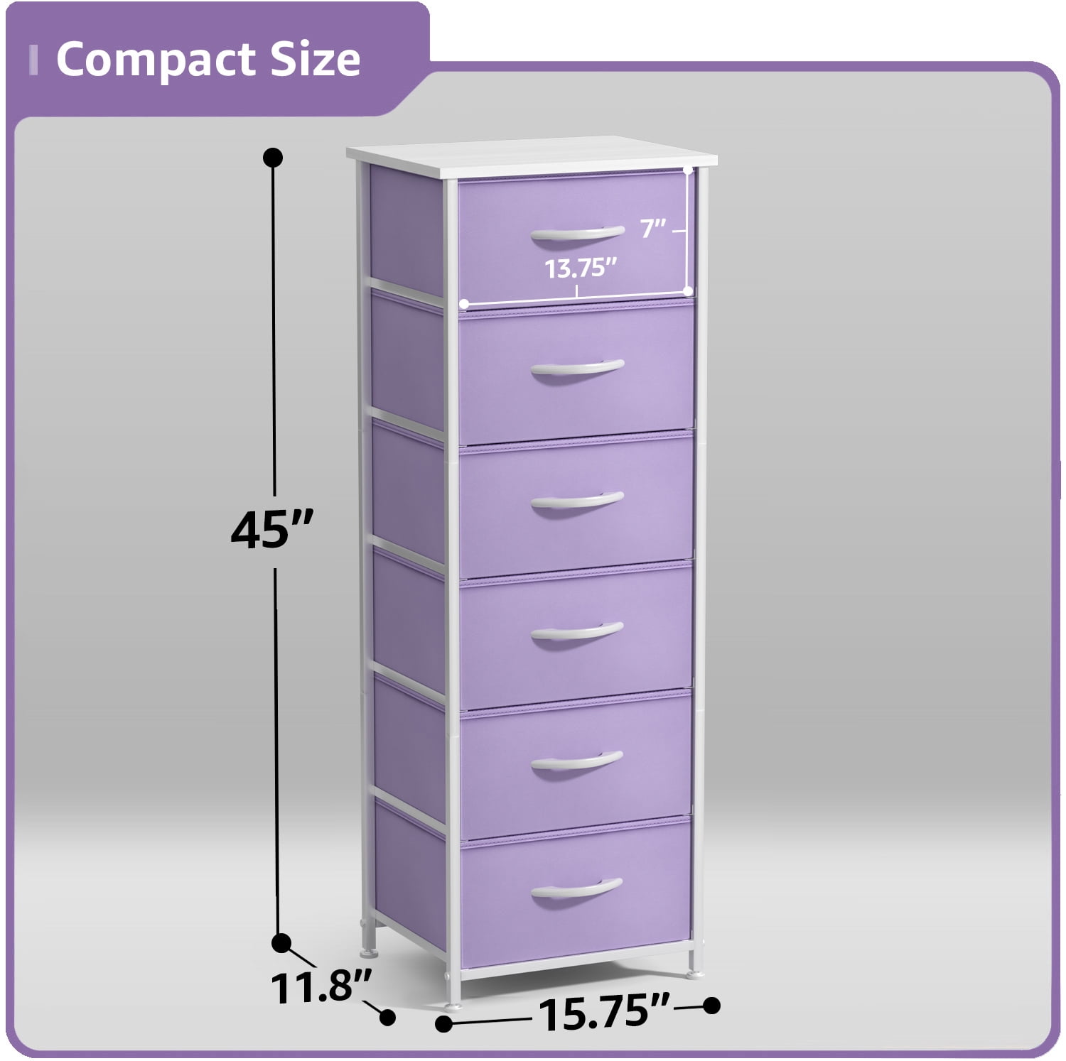 Sorbus 6-Drawer Fabric Dresser, Kids Bedroom Storage Tower, Purple