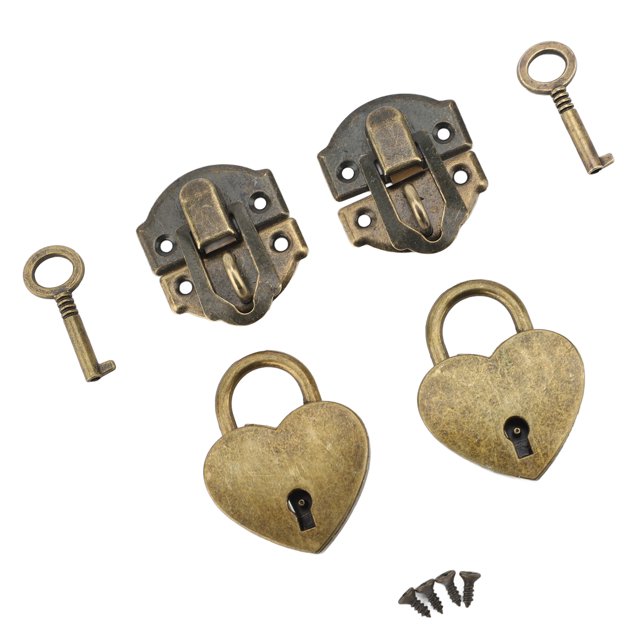 Wooden Box Hasp Latch Padlock Set Durable Vintage Heart Shaped Padlocks for Crafts