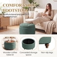 thumbnail image 4 of EOP 25" Round Storage Ottoman, Modern Tufted Fabric Footrest Stool With Reversible Tray Lid, Solid Wood Legs, Multifunctional Coffee Table For Living Room, Bedroom, Green, 4 of 16