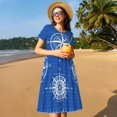 thumbnail image 4 of Haiem Compass Pattern Women's Short-Sleeve Scoop Neck Swing Dress, 4 of 6