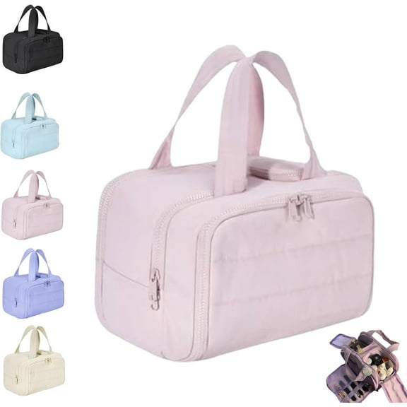 Cureaway Large Waterproof Travel Cosmetic Bag - Wide Opening With Handles And Dividers, Portable Toiletry Organizer