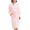 thumbnail image 2 of Fanxing Unisex Plush Robes Knee Lenght Fluffy Warm Fleece Bathrobes for Women and Men Winter Sherpa Cozy Shaggy Lougewear Pink M, 2 of 3